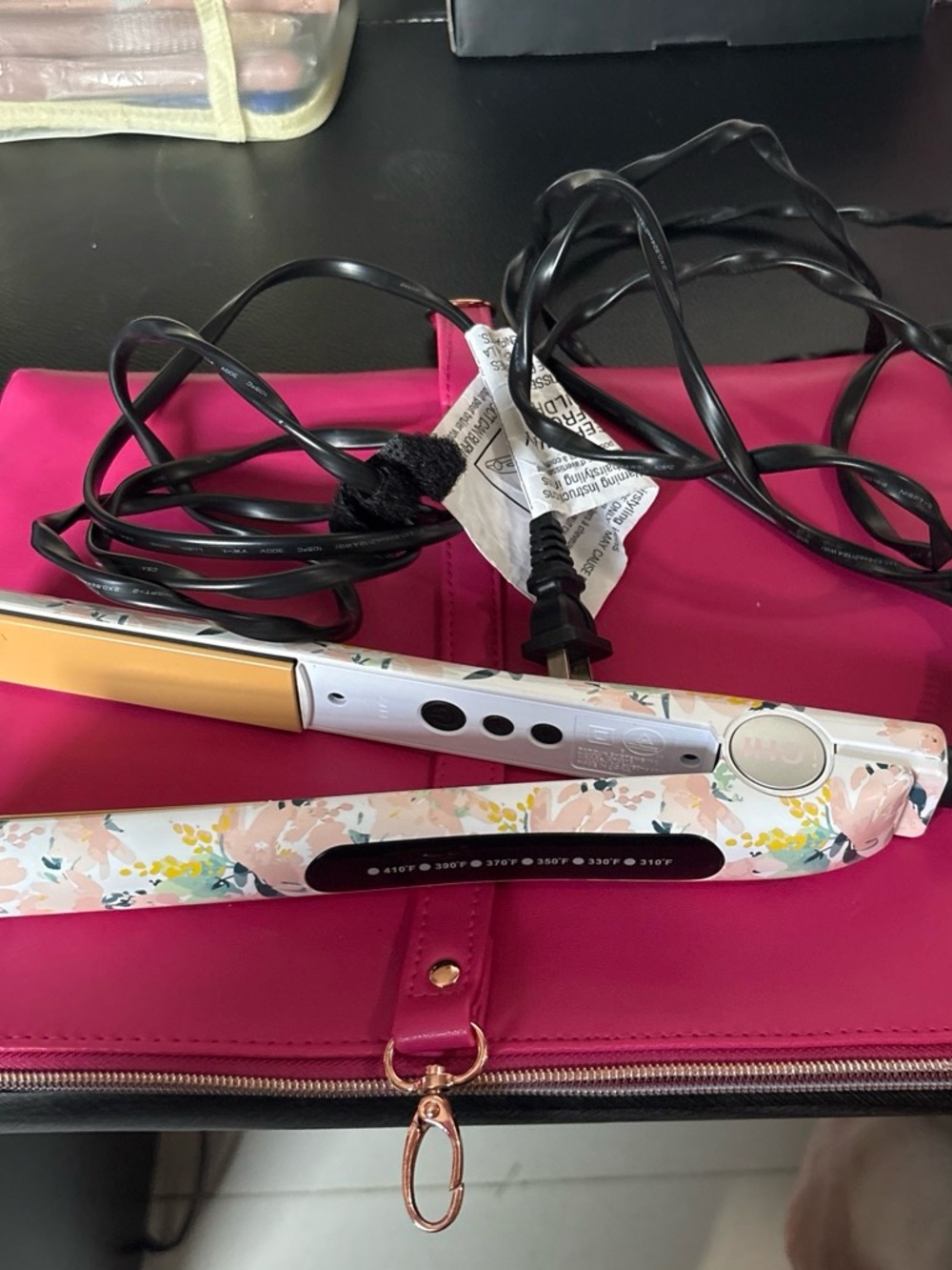 Floral Ceramic Hair Straightener - Pink/White